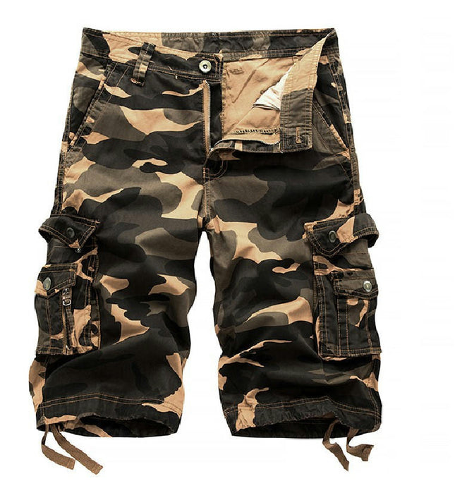 Men's Cargo Shorts Relaxed Fit Camo Short Multi-Pocket Cotton Shorts with No Belt