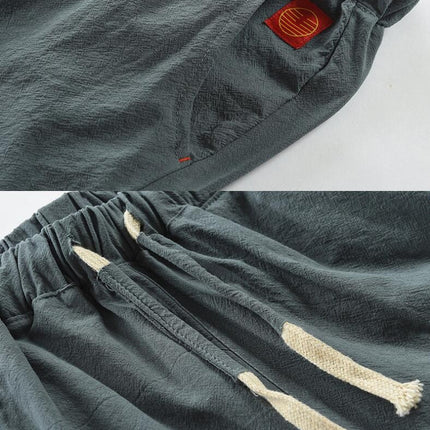 Men's Casual Linen Short Drawstring Summer Beach Shorts