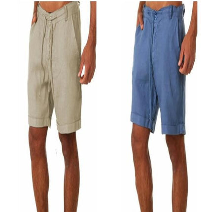 Men's Cotton Linen Shorts Elastic Waist Drawstring Casual Summer Beach Short