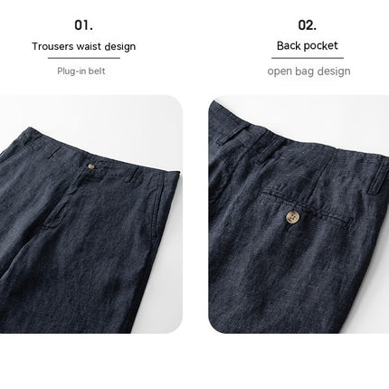Men's Linen Casual Beach Shorts Classic Summer Shorts with Buttons Waist