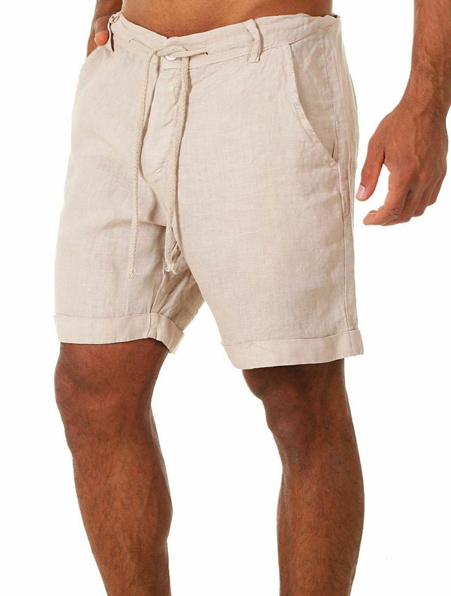 Men's Linen Casual Classic Short Elastic Waist Summer Lightweight Short with Pockets