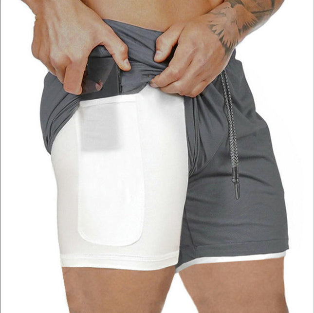 Men's 2 in 1 Workout Running Shorts Lightweight Training Gym Short with Zipper Pockets
