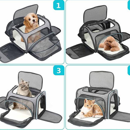 4-Way Expandable Pet Carrier, Foldable Soft Sided Carrier with Removable Hair Pad for Cats, Puppies and Small Dogs