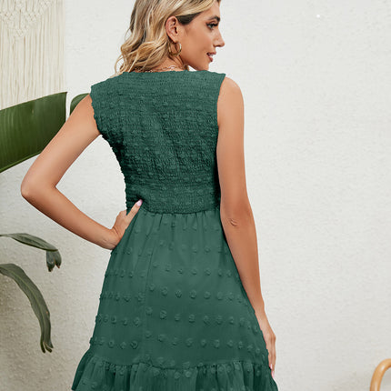 Women's Flowy Mini Swing Dress-Loose Sleeveless V Neck Ruffle Chiffon Short Dress