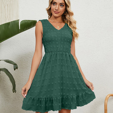 Women's Flowy Mini Swing Dress-Loose Sleeveless V Neck Ruffle Chiffon Short Dress