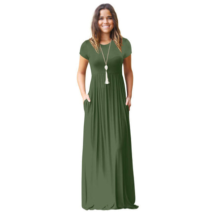 Women Short Sleeve Long Dresses Summer Casual Dress with Pocket