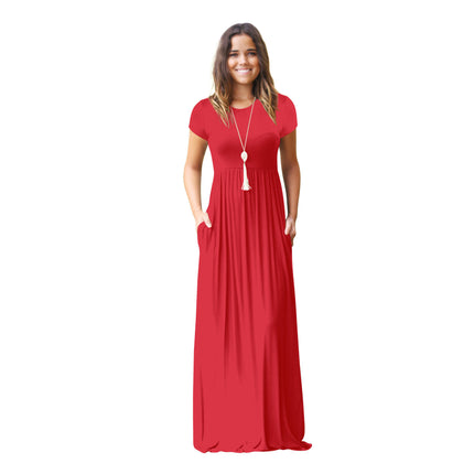 Women Short Sleeve Long Dresses Summer Casual Dress with Pocket