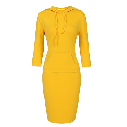 Women's Hoodie Dress Fitted Knee Length Dress with Pocket