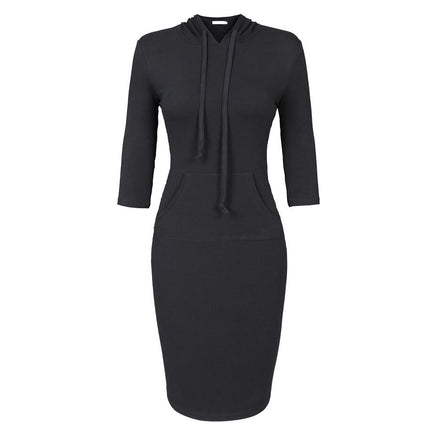 Women's Hoodie Dress Fitted Knee Length Dress with Pocket