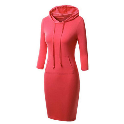 Women's Hoodie Dress Fitted Knee Length Dress with Pocket