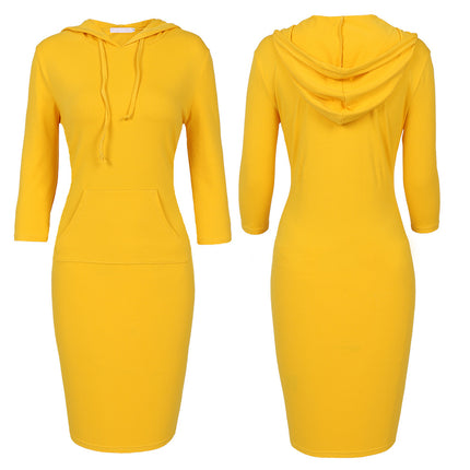 Women's Hoodie Dress Fitted Knee Length Dress with Pocket