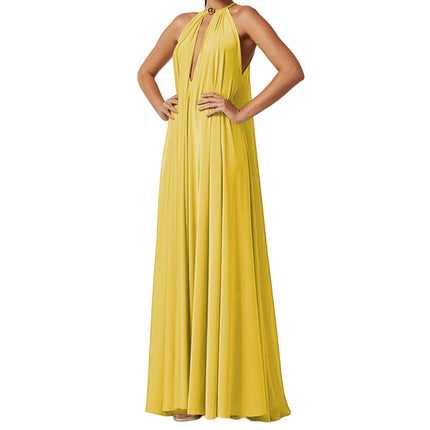 Women's V Neck Dress Halter Neck Flowy Maxi Summer Dresses