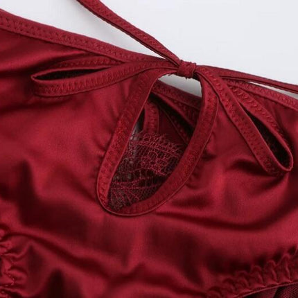 Women's Sexy Satin Cross Strap Underwear Eyelash Lace Soft Wire Push-Up Bra Set