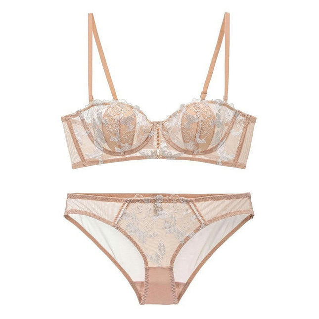 Sexy Underwire Push Up Rose Floral Lace Bra Set Women's Bra and Panties 2 Piece Set