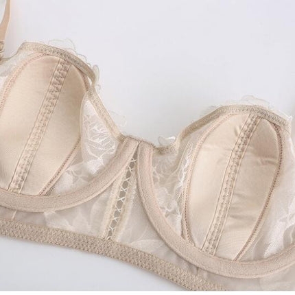 Sexy Underwire Push Up Rose Floral Lace Bra Set Women's Bra and Panties 2 Piece Set