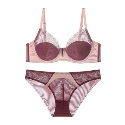 Women's Sexy Lingerie Lace Mesh Matching Bra and Panties Set Push Up Lace Bra 2 Piece Lingerie Set