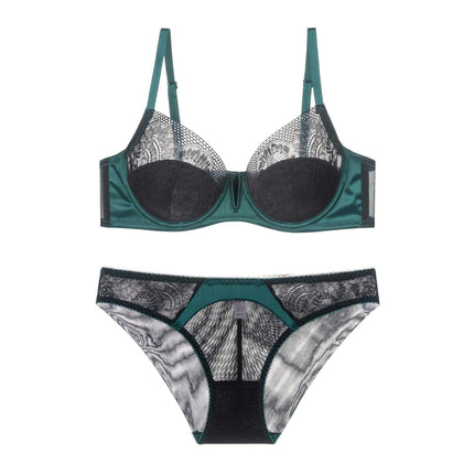 Women's Sexy Lingerie Lace Mesh Matching Bra and Panties Set Push Up Lace Bra 2 Piece Lingerie Set