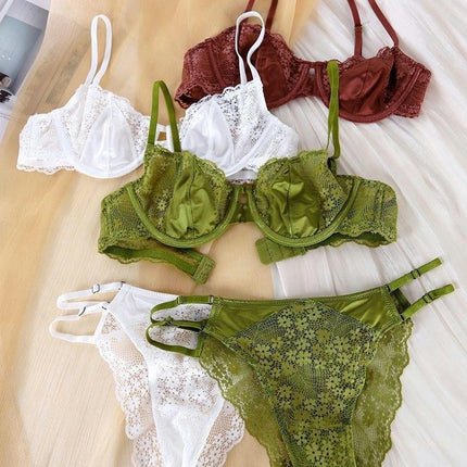 Women Super Sexy Bras Set Transparent Underwear Lingerie Lace Bra & Matching Panty