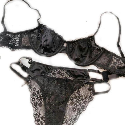 Women Super Sexy Bras Set Transparent Underwear Lingerie Lace Bra & Matching Panty