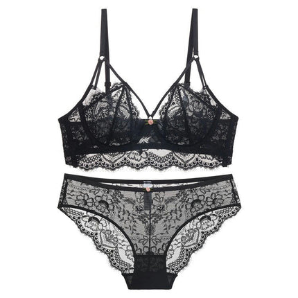 Ladies Lingerie Two Piece Sexy Lace V-Neck Adjustable Bra and Panty Set