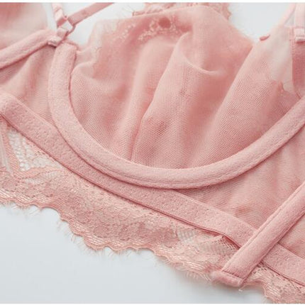 Ladies Lingerie Two Piece Sexy Lace V-Neck Adjustable Bra and Panty Set