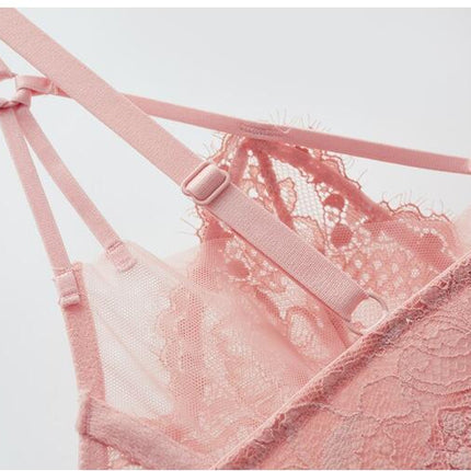 Ladies Lingerie Two Piece Sexy Lace V-Neck Adjustable Bra and Panty Set