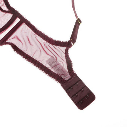 Women's Sexy Bow Thin Mesh Bra and Panty Set Two Piece Floral Lace Underwear Set