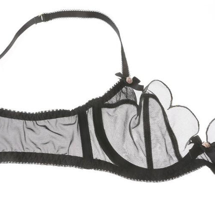 Women's Sexy Bow Thin Mesh Bra and Panty Set Two Piece Floral Lace Underwear Set