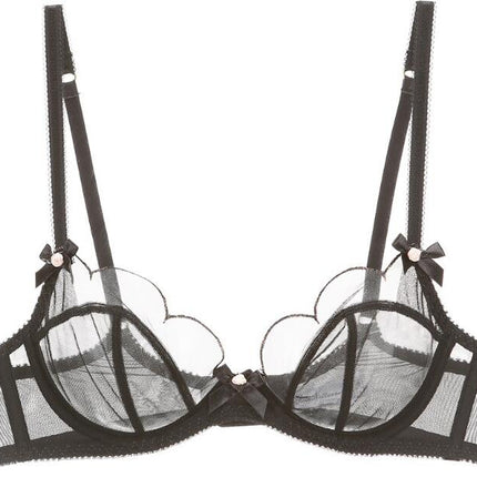 Women's Sexy Bow Thin Mesh Bra and Panty Set Two Piece Floral Lace Underwear Set