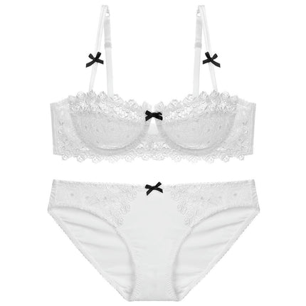 Women's 2 Piece Sexy Lace Bra And Panty Set Floral Lace Bra Set With Underwire Half Bra