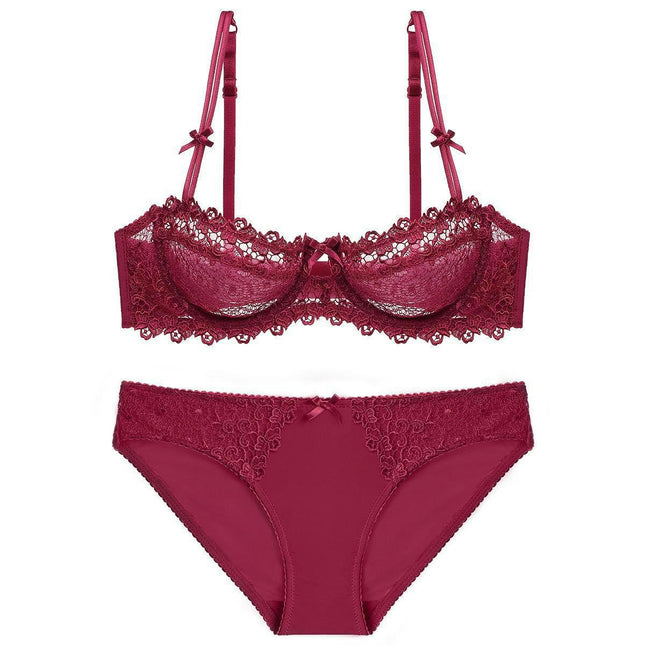 Women's 2 Piece Sexy Lace Bra And Panty Set Floral Lace Bra Set With Underwire Half Bra