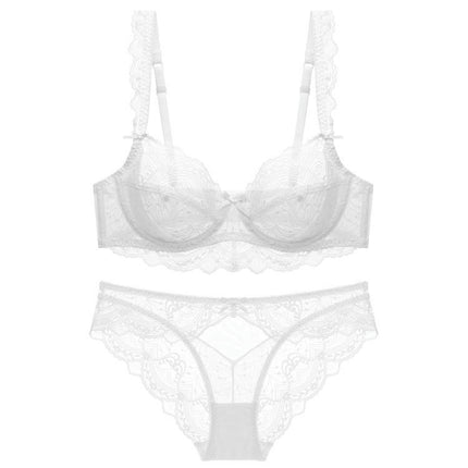 Women's Sexy Bow Sheer Mesh Bra and Panty Sets 2 Piece Floral Lace Underwire Lingerie Set