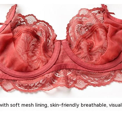 Women's Sexy Bow Sheer Mesh Bra and Panty Sets 2 Piece Floral Lace Underwire Lingerie Set