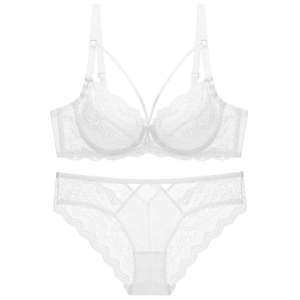 Women's Sexy Lingerie 2 Piece Lace Lingerie Set Underwire Cross Strap Bra and Panties Set