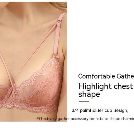 Women's Sexy Lingerie 2 Piece Lace Lingerie Set Underwire Cross Strap Bra and Panties Set