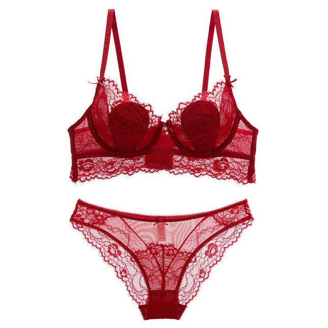2 Piece Women's Sexy Underwear Transparent Floral Lace Sexy Underwear Set