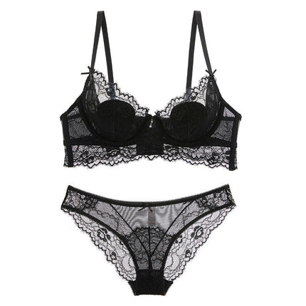 2 Piece Women's Sexy Underwear Transparent Floral Lace Sexy Underwear Set