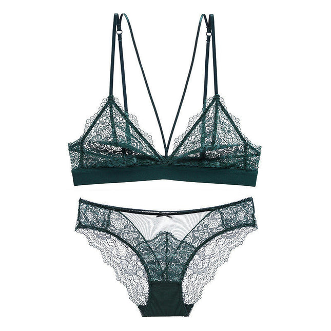 Sexy Bustier Floral Lace Tulle Women's Lingerie Set Bra and Panties 2 Piece Set
