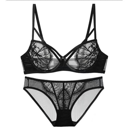 Ladies Sexy Lingerie Super Stretch Lace Bra and Panty Set Two Piece Sheer Bra