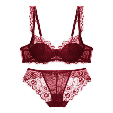 Women's Sexy Lace Underwear 2 Piece Push Up Bra and Panties Set Low Waist Panties Underwear Adjustable Straps