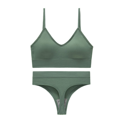 Women's Underwear Sets - Steel-ringless Sports Bra Beauty Vest Triangle Cup Yoga Thong Set