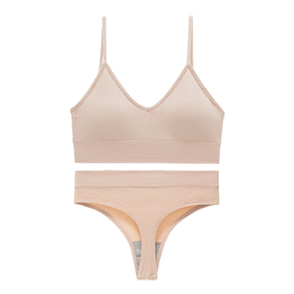 Women's Underwear Sets - Steel-ringless Sports Bra Beauty Vest Triangle Cup Yoga Thong Set