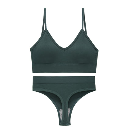 Women's Underwear Sets - Steel-ringless Sports Bra Beauty Vest Triangle Cup Yoga Thong Set