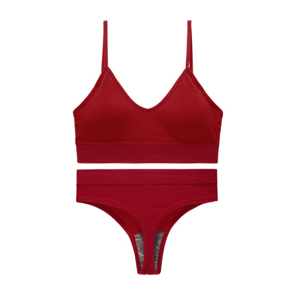 Women's Underwear Sets - Steel-ringless Sports Bra Beauty Vest Triangle Cup Yoga Thong Set