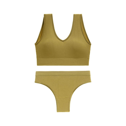 Women's 2 Piece Comfortable Ribbed Fabric Lingerie Set Bra And Panties