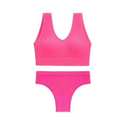 Women's 2 Piece Comfortable Ribbed Fabric Lingerie Set Bra And Panties
