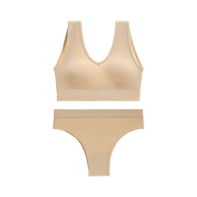 Women's 2 Piece Comfortable Ribbed Fabric Lingerie Set Bra And Panties
