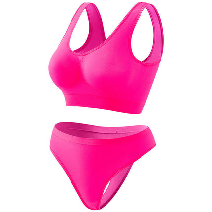 Women's 2-Piece Seamless Sports Yoga Bra Racerback Bra And Thong Set