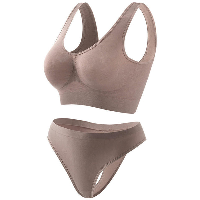 Women's 2-Piece Seamless Sports Yoga Bra Racerback Bra And Thong Set