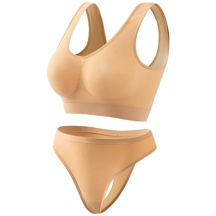 Women's 2-Piece Seamless Sports Yoga Bra Racerback Bra And Thong Set